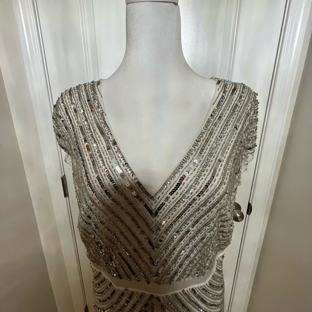 Adrianna Papell, White and Silver Dress, Women, Size 10 - Picture 3 of 12